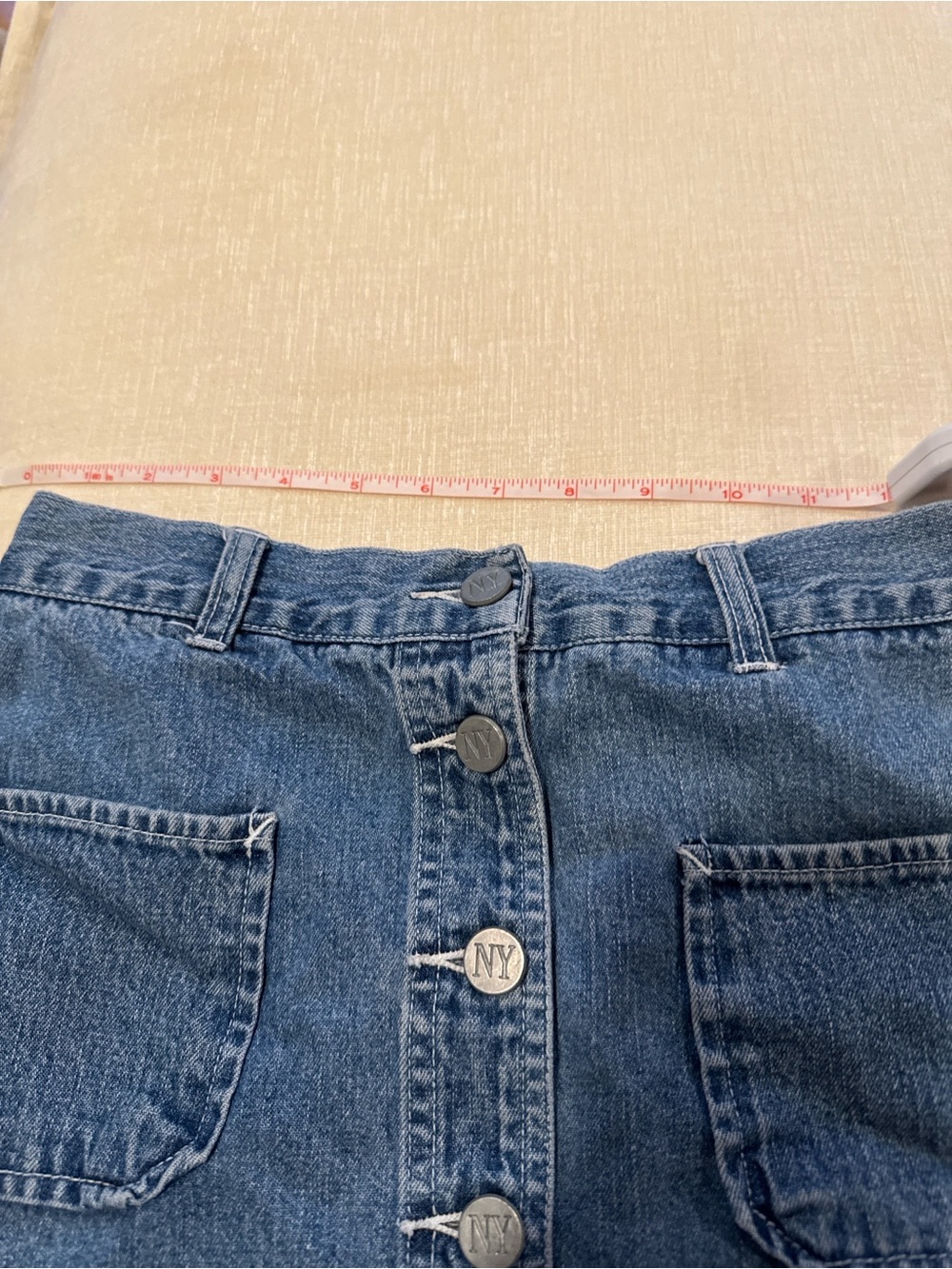 NY Jeans New York & Company Denim Button Front Mini Skirt Sz 4 Blue 100% Cotton - Picture 7 of 10